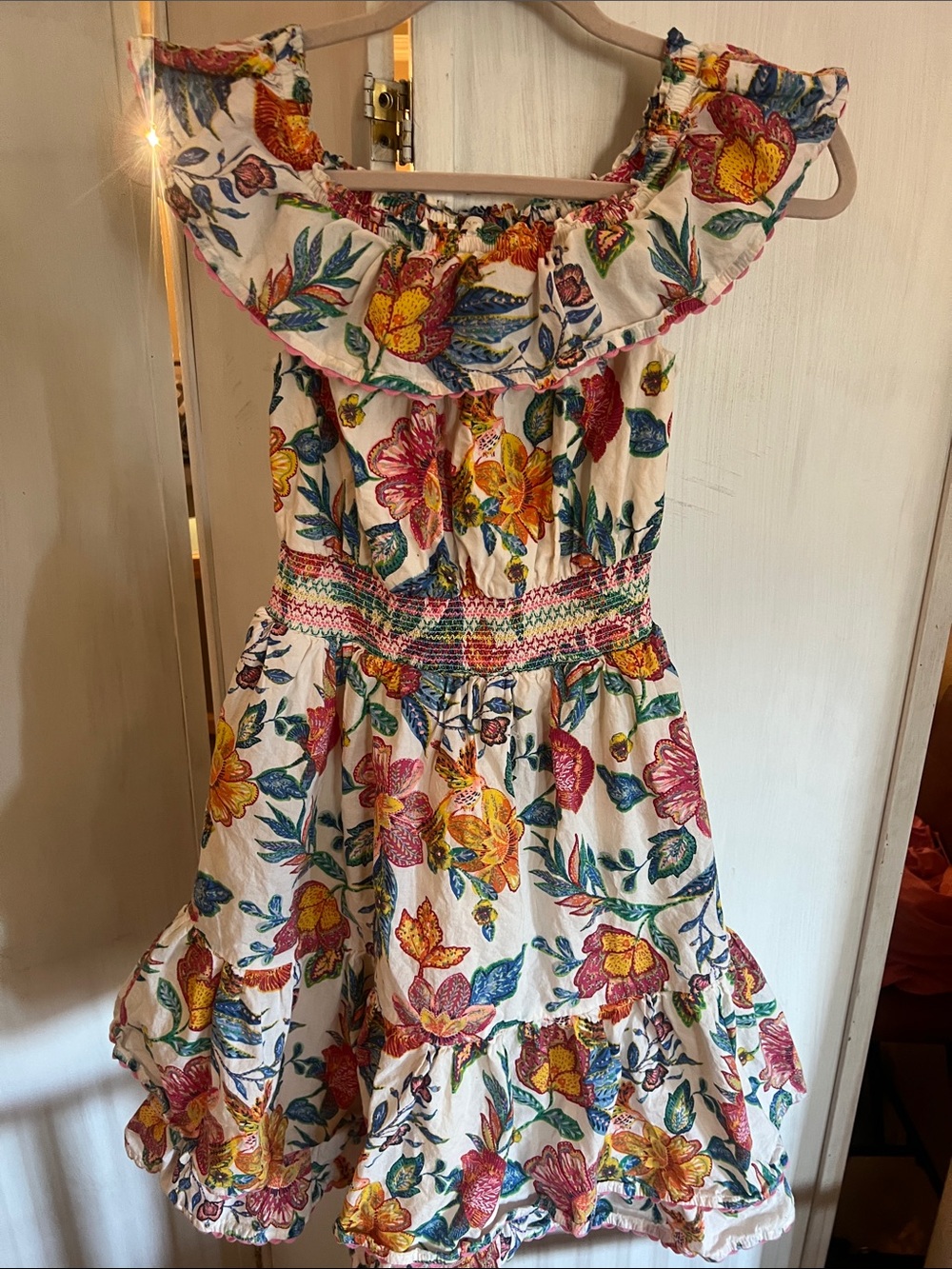 Monsoon cream Floral Ruffle sundress sz small